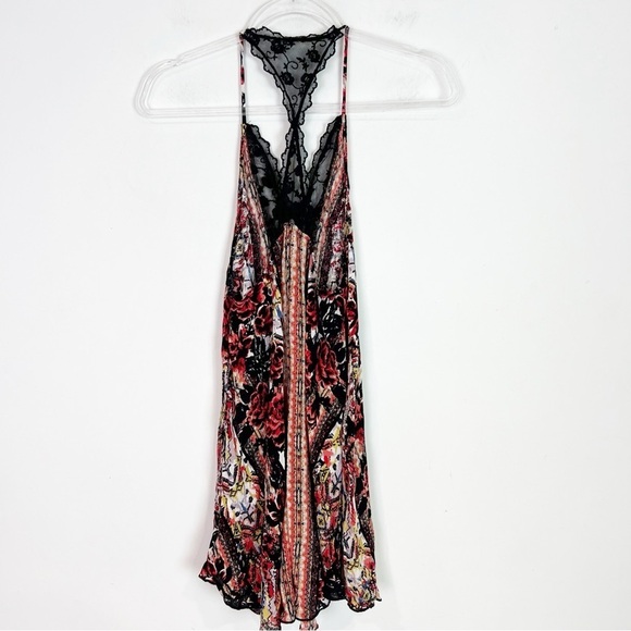 FREE PEOPLE BLACK RED ORANGE BOHO PATTERN FLOWY SLEEVELESS RACER BACK DRESS XS - Picture 9 of 9